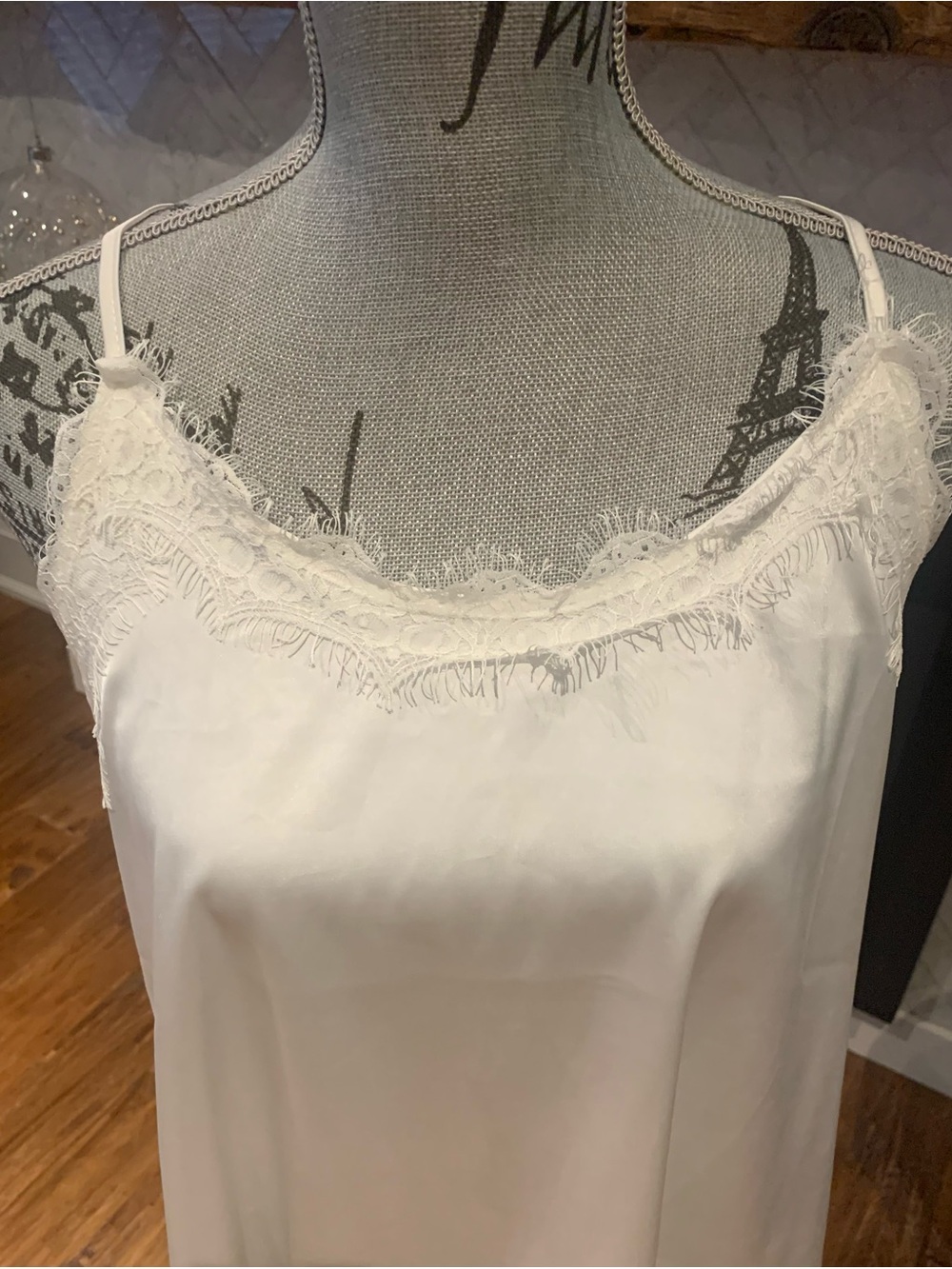 Pink Lily Ivory Satin Lace-Trim Chemise